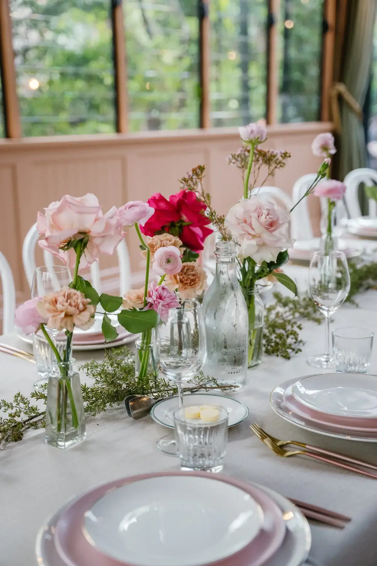 Baby Shower table rose centrepieces