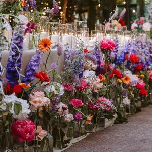 Candy-coloured flowers for a love as sweet as Lauren & Ben's 🍭🌷 Inspired by the wildflower gardens of our wildest dreams, we used tangerine & bright pink gerberas, ombre purple delphinum, peach roses and whimsical greenery to create this enchanting scene.

Bride & Groom:  @laurenmillar20 Lauren & Ben
Florals & Styling: @thegroundsfloralsbysilva 
Photography: @thehassanabdallah
Venue: @thegrounds // @thegroundsevents